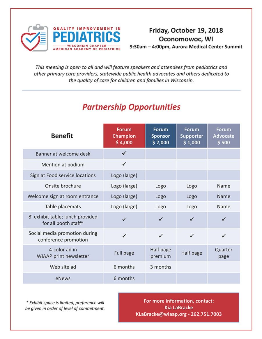 Quality Improvement in Pediatrics: Event Support and Sponsorship 2018