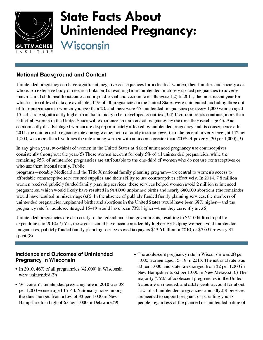 WI State Facts About Unintended Pregnancy