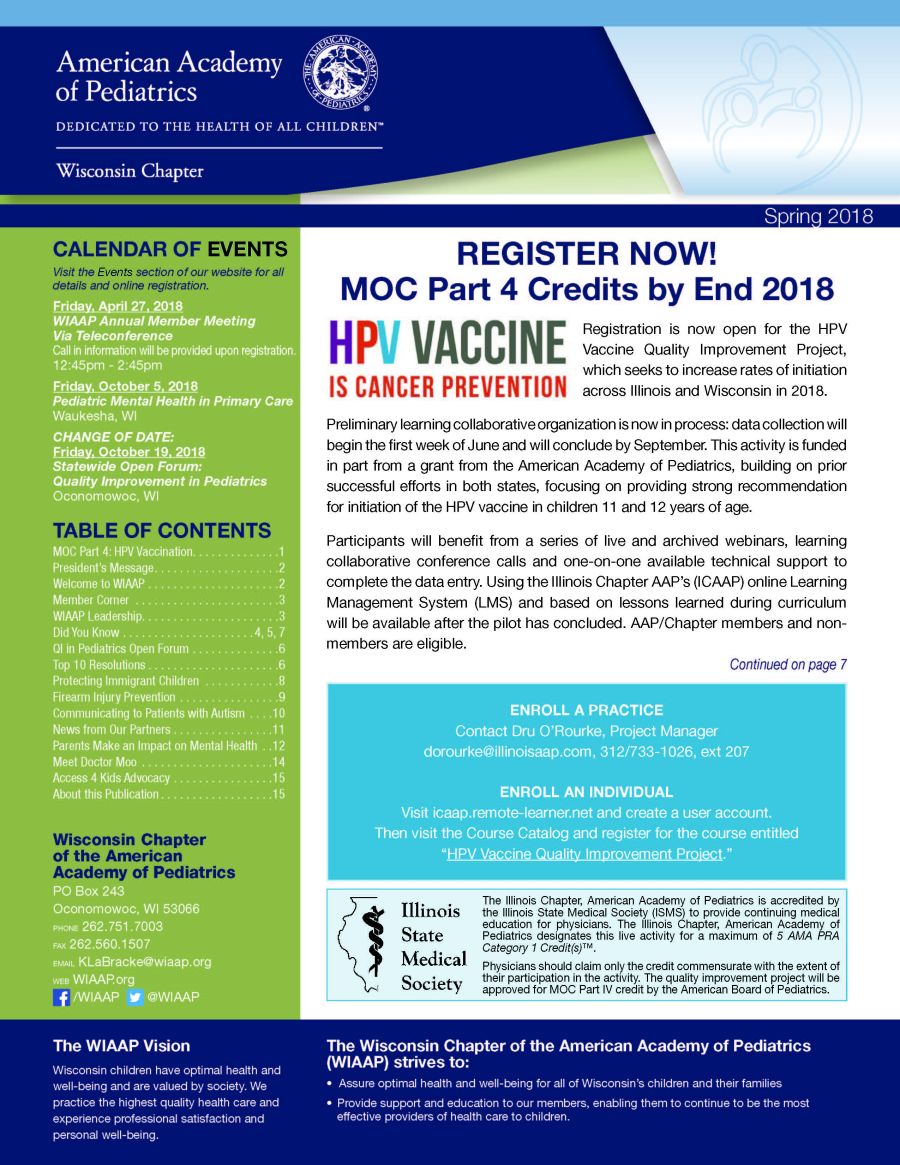 WIAAP Quarterly Newsletter (Spring 2018)